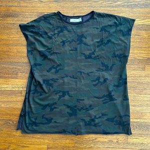 Men’s Daniel Patrick Cotton Green Camo Sleeveless Oversized Tee Shirt w/slits